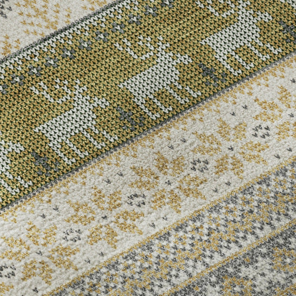 HomeRoots 8' Gray Ivory and Gold Abstract Geometric Round Rug - Washable, UV-Protected, Durable Design for Homes 701903