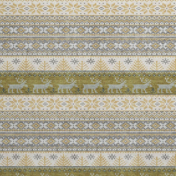 HomeRoots 8' Gray Ivory and Gold Abstract Geometric Round Rug - Washable, UV-Protected, Durable Design for Homes 701903