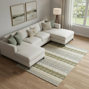 HomeRoots 10' X 14' Gray Ivory Gold Abstract Area Rug – Washable, UV-Protected, Stylish for High-Traffic Homes 701906