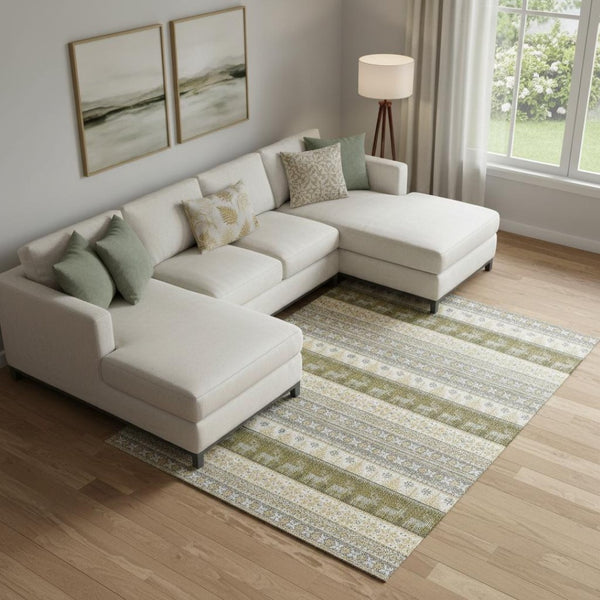 HomeRoots 10' X 14' Gray Ivory Gold Abstract Area Rug – Washable, UV-Protected, Stylish for High-Traffic Homes 701906