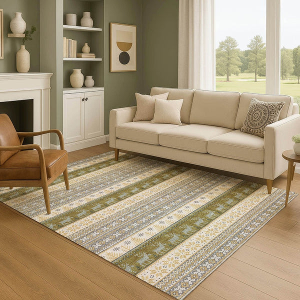 HomeRoots 10' X 14' Gray Ivory Gold Abstract Area Rug – Washable, UV-Protected, Stylish for High-Traffic Homes 701906