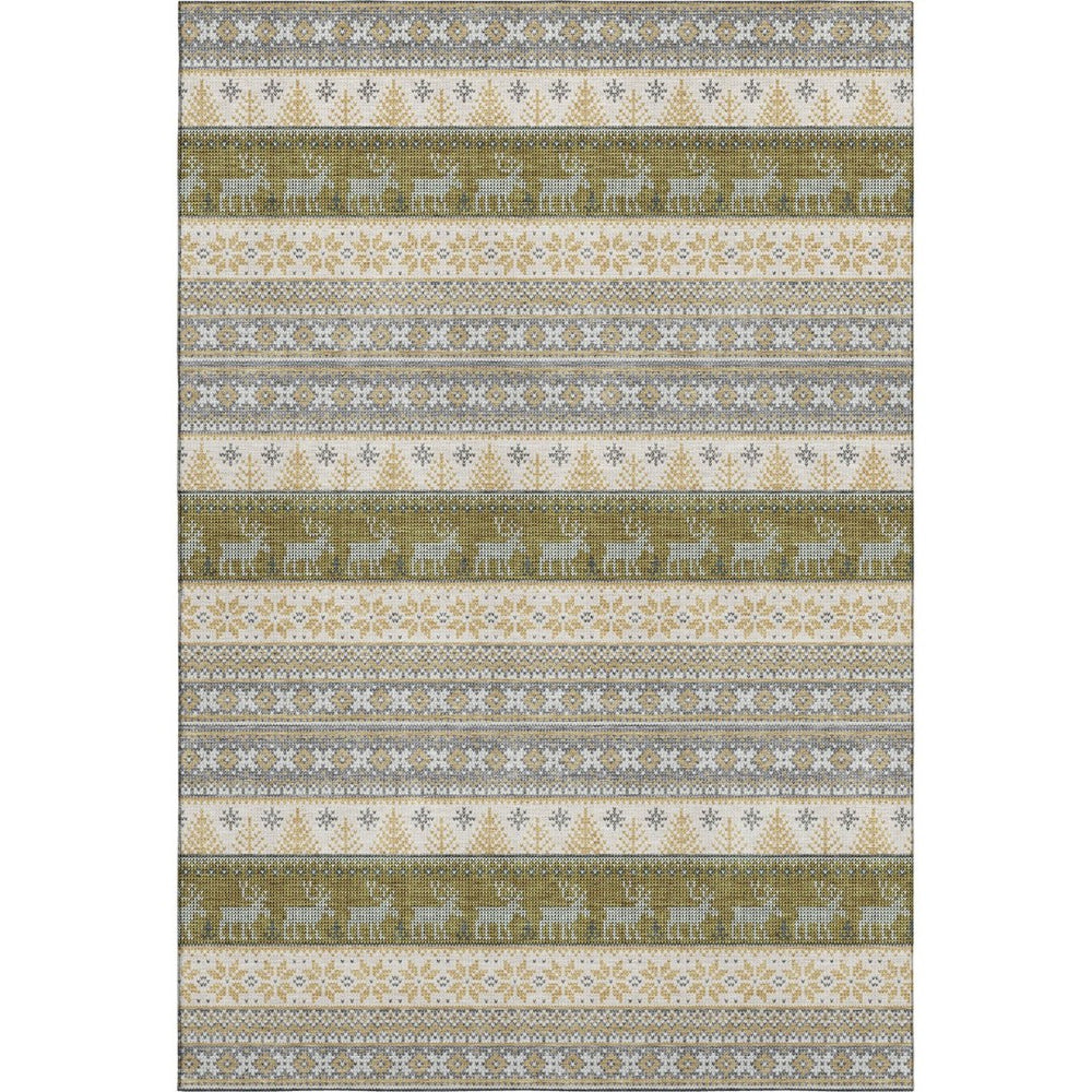 HomeRoots 10' X 14' Gray Ivory Gold Abstract Area Rug – Washable, UV-Protected, Stylish for High-Traffic Homes 701906