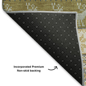 HomeRoots 10' X 14' Gray Ivory Gold Abstract Area Rug – Washable, UV-Protected, Stylish for High-Traffic Homes 701906