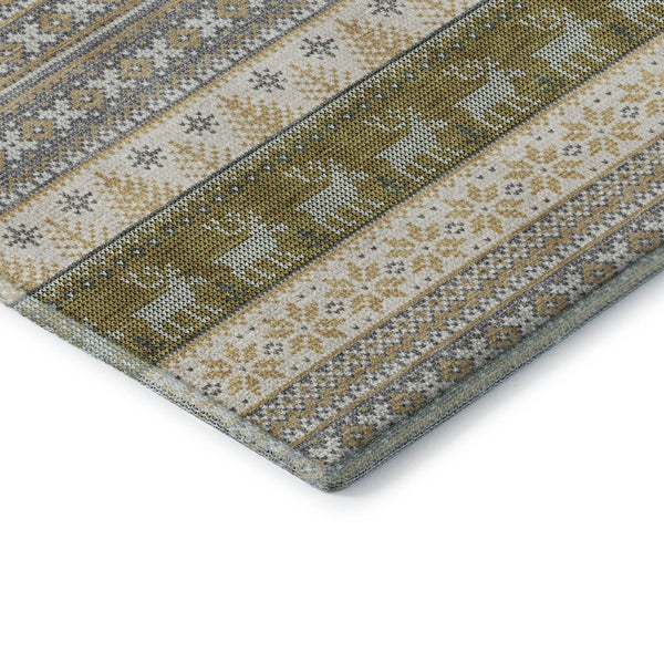 HomeRoots 10' X 14' Gray Ivory Gold Abstract Area Rug – Washable, UV-Protected, Stylish for High-Traffic Homes 701906
