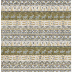 HomeRoots 10' X 14' Gray Ivory Gold Abstract Area Rug – Washable, UV-Protected, Stylish for High-Traffic Homes 701906