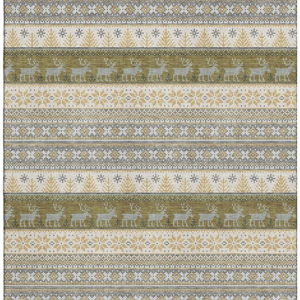 HomeRoots 10' X 14' Gray Ivory Gold Abstract Area Rug – Washable, UV-Protected, Stylish for High-Traffic Homes 701906
