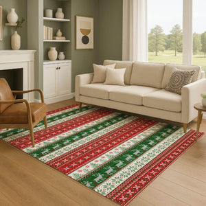 HomeRoots 5' X 8' Vibrant Red Green Ivory Abstract Geometric Washable Area Rug for Kids & Pets - UV Protected 701908