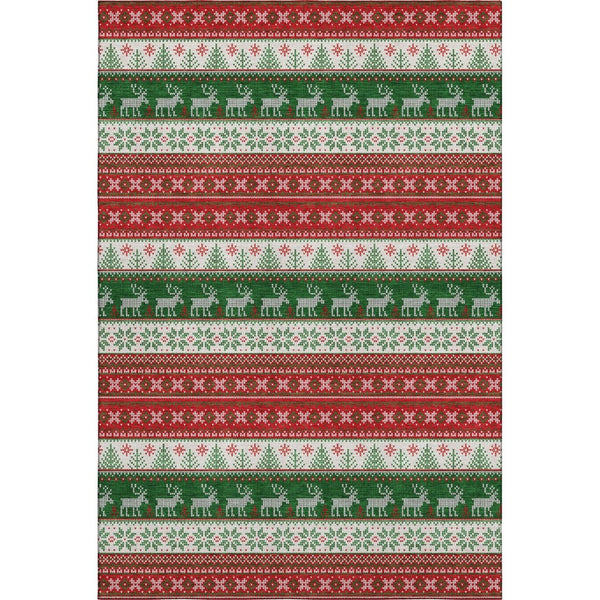 HomeRoots 5' X 8' Vibrant Red Green Ivory Abstract Geometric Washable Area Rug for Kids & Pets - UV Protected 701908