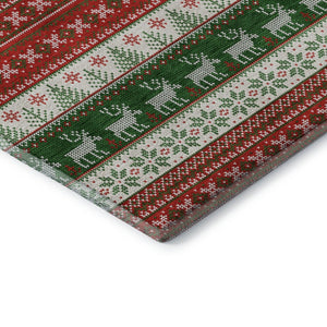 HomeRoots 5' X 8' Vibrant Red Green Ivory Abstract Geometric Washable Area Rug for Kids & Pets - UV Protected 701908