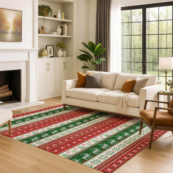 HomeRoots 5' X 8' Vibrant Red Green Ivory Abstract Geometric Washable Area Rug for Kids & Pets - UV Protected 701908