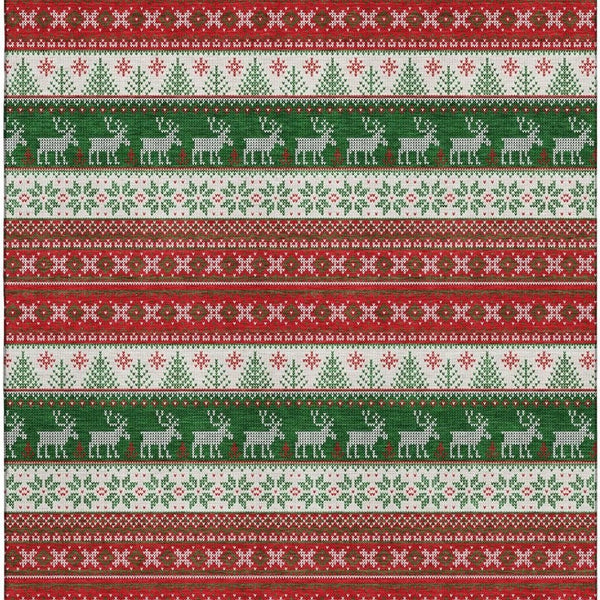 HomeRoots 5' X 8' Vibrant Red Green Ivory Abstract Geometric Washable Area Rug for Kids & Pets - UV Protected 701908