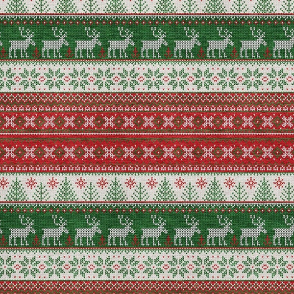 HomeRoots 8' X 10' Abstract Geometric Area Rug in Red, Green & Ivory – Washable, UV-Protected, Stain-Resistant! 701910