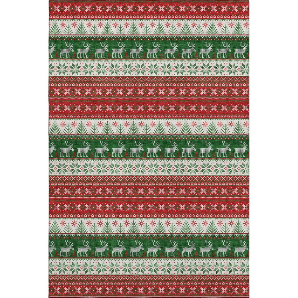HomeRoots 9' X 12' Washable Area Rug - Bold Abstract Geometric Design in Red, Green & Ivory for Easy Care Living 701911
