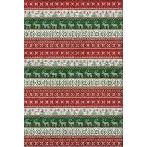 HomeRoots 9' X 12' Washable Area Rug - Bold Abstract Geometric Design in Red, Green & Ivory for Easy Care Living 701911