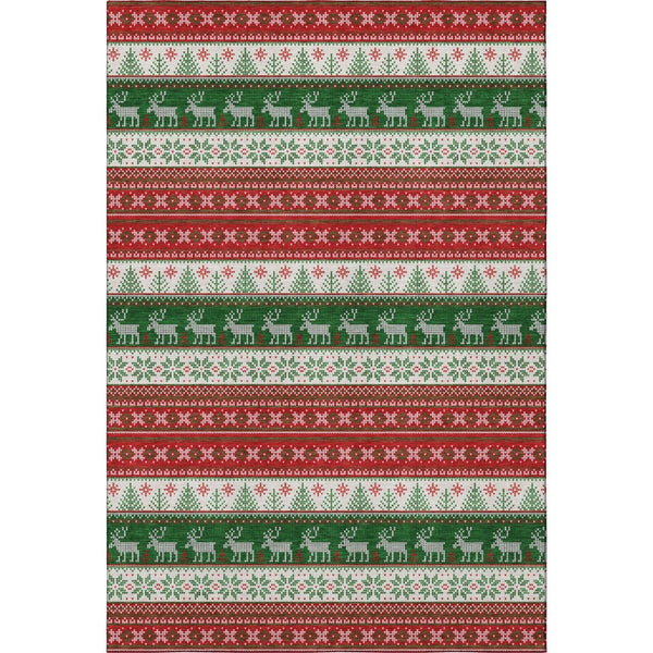 HomeRoots 9' X 12' Washable Area Rug - Bold Abstract Geometric Design in Red, Green & Ivory for Easy Care Living 701911