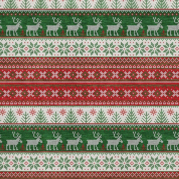 HomeRoots 10' Abstract Geometric Area Rug in Red, Green & Ivory - Washable, UV-Resistant, Durable for Busy Homes 701912