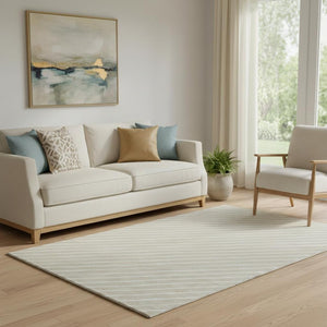 HomeRoots 5' X 8' Beige and Ivory Washable Abstract Geometric Area Rug with UV Protection for Busy Homes 701914