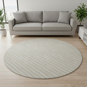 HomeRoots 8' Beige and Ivory Abstract Geometric Round Rug - Washable, UV Resistant, Ideal for High-Traffic Areas 701915