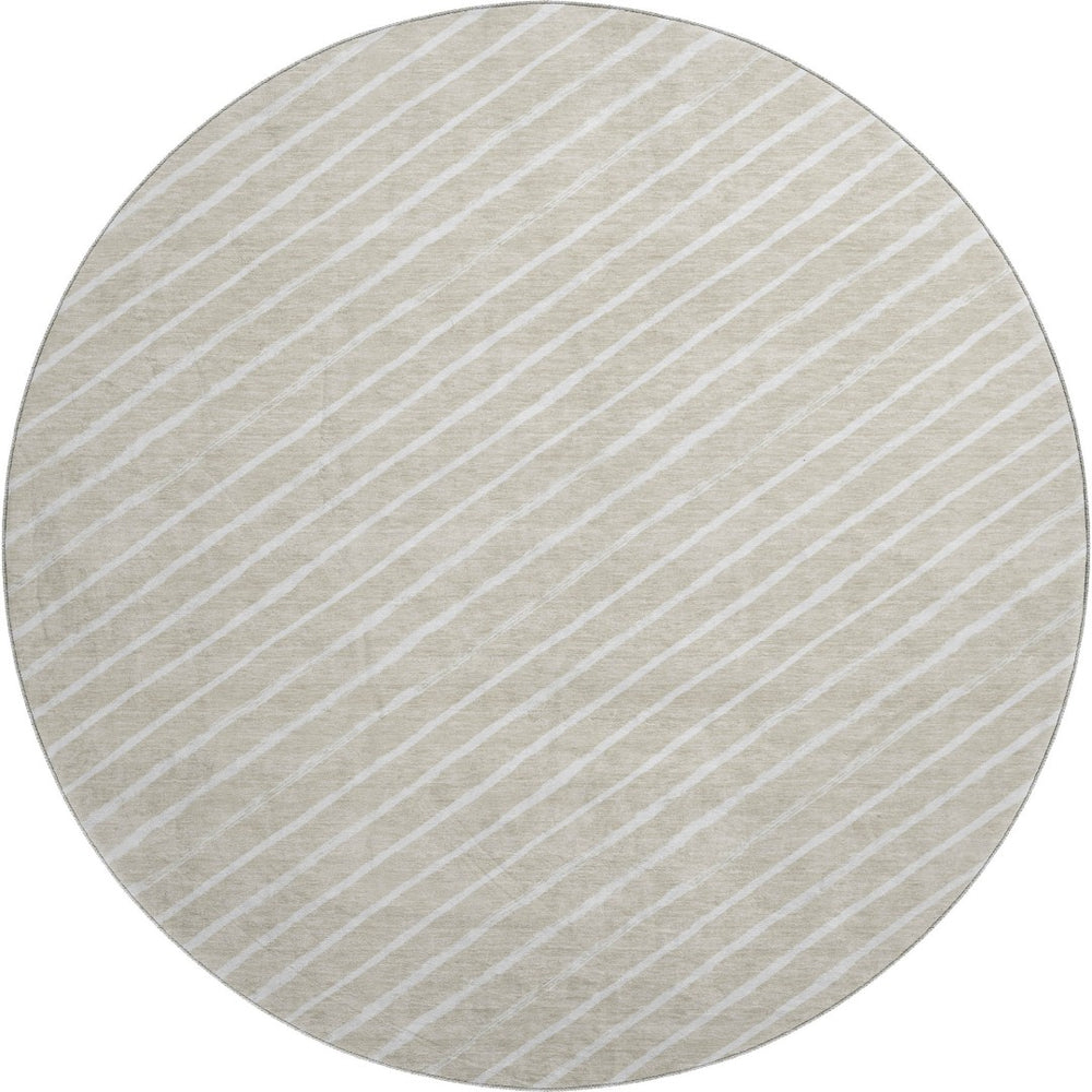 HomeRoots 8' Beige and Ivory Abstract Geometric Round Rug - Washable, UV Resistant, Ideal for High-Traffic Areas 701915