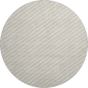 HomeRoots 8' Beige and Ivory Abstract Geometric Round Rug - Washable, UV Resistant, Ideal for High-Traffic Areas 701915