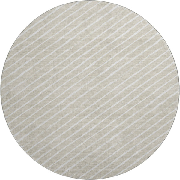 HomeRoots 8' Beige and Ivory Abstract Geometric Round Rug - Washable, UV Resistant, Ideal for High-Traffic Areas 701915
