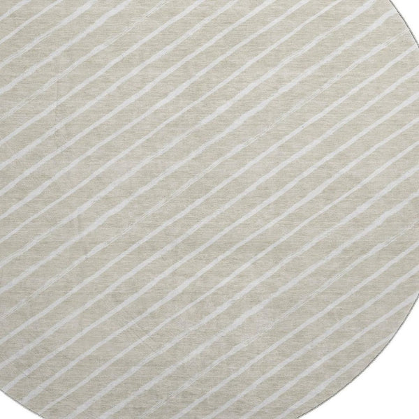 HomeRoots 8' Beige and Ivory Abstract Geometric Round Rug - Washable, UV Resistant, Ideal for High-Traffic Areas 701915