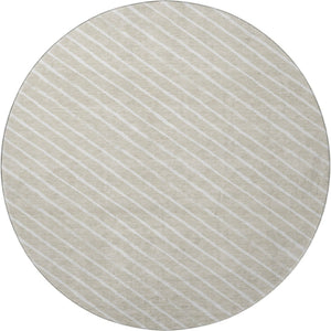 HomeRoots 8' Beige and Ivory Abstract Geometric Round Rug - Washable, UV Resistant, Ideal for High-Traffic Areas 701915