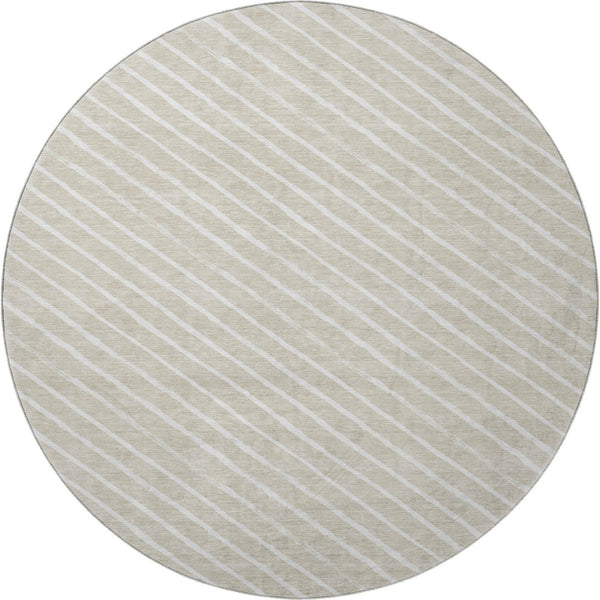 HomeRoots 8' Beige and Ivory Abstract Geometric Round Rug - Washable, UV Resistant, Ideal for High-Traffic Areas 701915