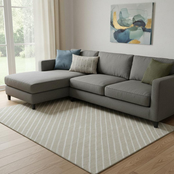 HomeRoots 8' X 10' Beige and Ivory Abstract Geometric Washable Area Rug - Durable, Stain-Resistant, UV Protected 701916