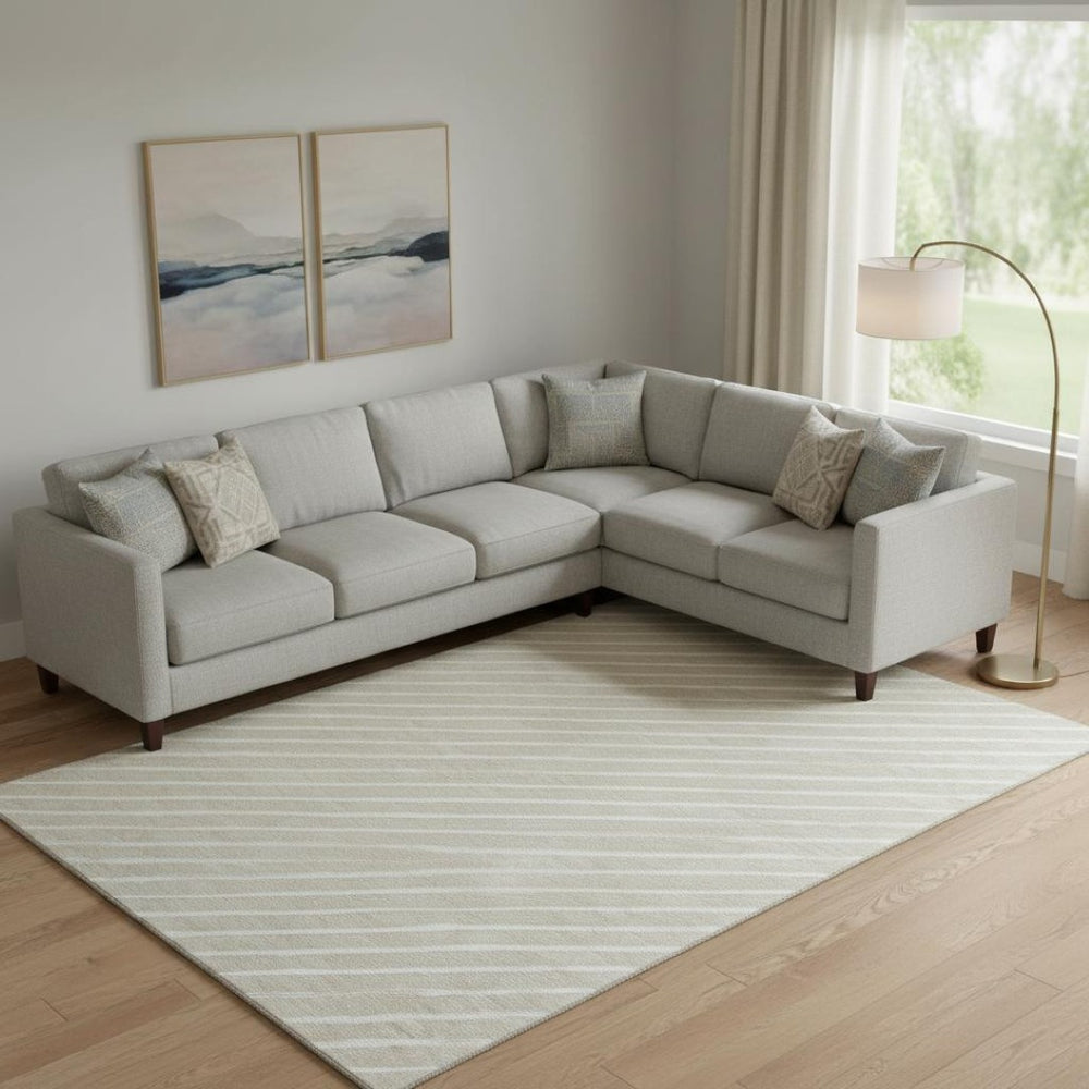 HomeRoots 10' X 14' Beige & Ivory Abstract Geometric Washable Area Rug with UV Protection for Modern Homes 701918