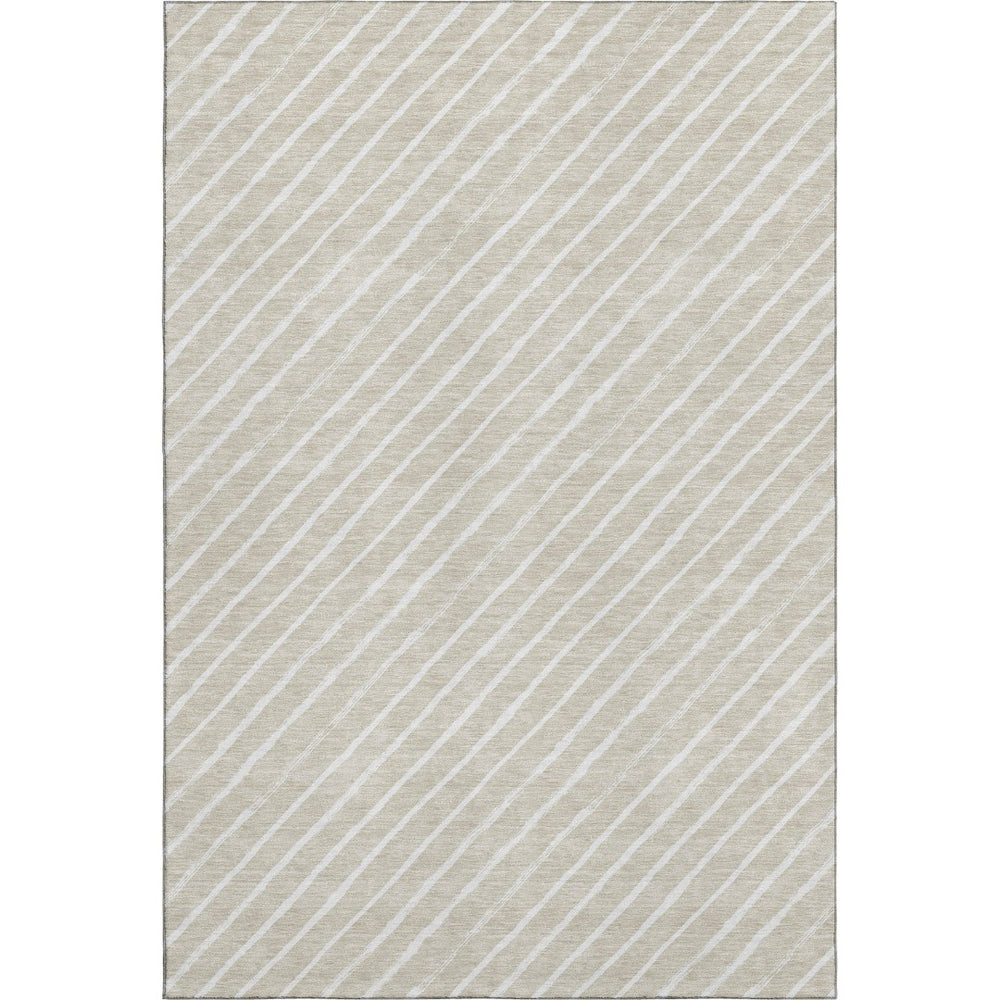 HomeRoots 10' X 14' Beige & Ivory Abstract Geometric Washable Area Rug with UV Protection for Modern Homes 701918