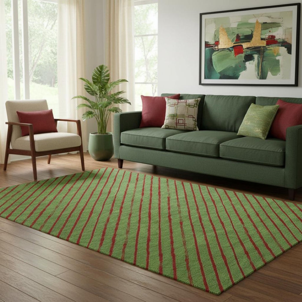 HomeRoots 5' X 8' Fern Green and Red Abstract Geometric Area Rug - Washable, UV-Protected, Durable Design 701920
