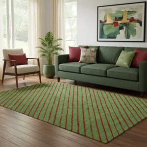 HomeRoots 5' X 8' Fern Green and Red Abstract Geometric Area Rug - Washable, UV-Protected, Durable Design 701920