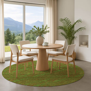 HomeRoots 8' Fern Green and Red Abstract Geometric Round Rug – Washable, UV-Protected, Non-Slip Design for Homes 701921