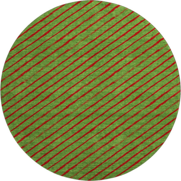 HomeRoots 8' Fern Green and Red Abstract Geometric Round Rug – Washable, UV-Protected, Non-Slip Design for Homes 701921