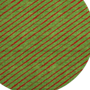 HomeRoots 8' Fern Green and Red Abstract Geometric Round Rug – Washable, UV-Protected, Non-Slip Design for Homes 701921