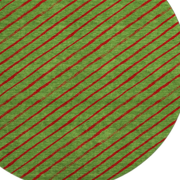 HomeRoots 8' Fern Green and Red Abstract Geometric Round Rug – Washable, UV-Protected, Non-Slip Design for Homes 701921