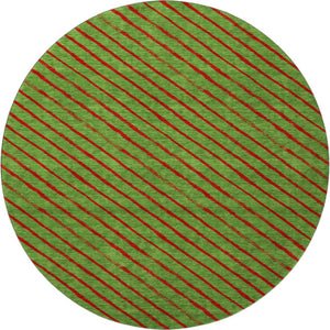 HomeRoots 8' Fern Green and Red Abstract Geometric Round Rug – Washable, UV-Protected, Non-Slip Design for Homes 701921