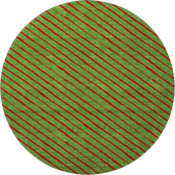 HomeRoots 8' Fern Green and Red Abstract Geometric Round Rug – Washable, UV-Protected, Non-Slip Design for Homes 701921