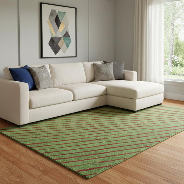 HomeRoots 8' X 10' Fern Green and Red Abstract Geometric Area Rug - Washable, Stain Resistant & UV Protected! 701922