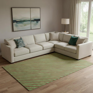 HomeRoots 9' X 12' Modern Fern Green and Red Abstract Geometric Area Rug - Washable, UV-Protected, Durable Design 701923