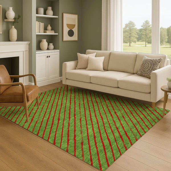 HomeRoots 10' X 14' Fern Green & Red Abstract Geometric Washable Area Rug - Durable, Stylish, UV Protected! 701924