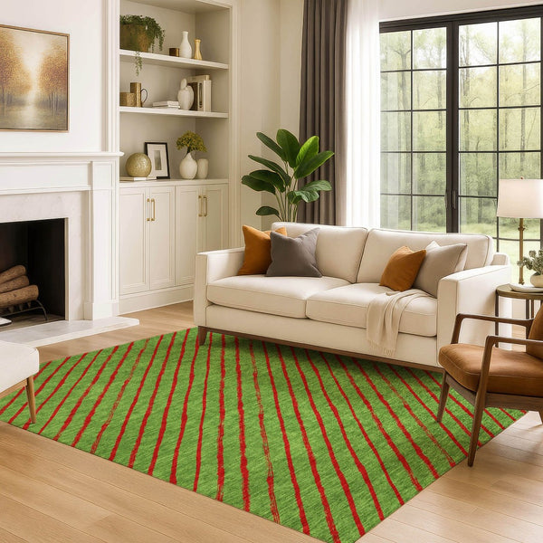 HomeRoots 10' X 14' Fern Green & Red Abstract Geometric Washable Area Rug - Durable, Stylish, UV Protected! 701924