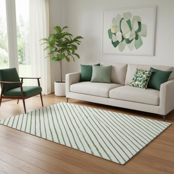 HomeRoots 5' X 8' Green and Ivory Abstract Geometric Area Rug - Washable, UV Protected, Non-Slip Backing! 701926