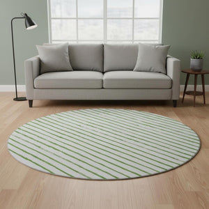 HomeRoots 8' Green And Ivory Abstract Geometric Round Rug - Washable, Stain Resistant, UV Protected & Non-Slip 701927