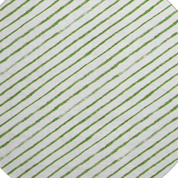 HomeRoots 8' Green And Ivory Abstract Geometric Round Rug - Washable, Stain Resistant, UV Protected & Non-Slip 701927
