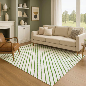 HomeRoots 9' X 12' Stylish Green & Ivory Abstract Geometric Washable Area Rug with UV Protection & Durability 701929