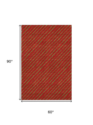 HomeRoots 5' X 8' Modern Merlot & Green Abstract Area Rug - Washable, UV-Protected, Non-Slip Design for Homes 701932