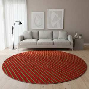 HomeRoots 8' Merlot and Green Abstract Geometric Round Rug - Washable, UV-Protected, Pet-Friendly Design! 701933