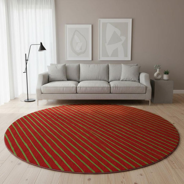 HomeRoots 8' Merlot and Green Abstract Geometric Round Rug - Washable, UV-Protected, Pet-Friendly Design! 701933